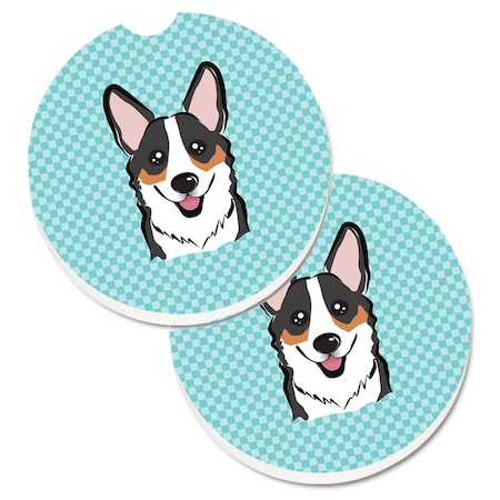 Carolines Treasures Checkerboard Blue Corgi Set of 2 Cup Holder Car Coaster BB1193CARC